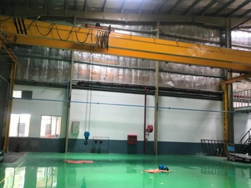 Single-girder EOT crane installed across a production bay at a customer plant